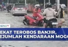 Pengendara Motor Nekat Terobos Banjir di Jalan Panjang, Mesin Mogok dan Lalu Lintas Macet