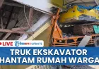 Truk Angkut Ekskavator Tabrak Rumah di Lampung Selatan, Bangunan Jebol