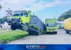 Kecelakaan Truk Wing Boks di Pantura Indramayu, Satu Truk Terangkat ke Udara