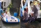 Viral Pernikahan di Tengah Banjir Bojongsoang: Pengantin Diantar Naik Perahu Karet
