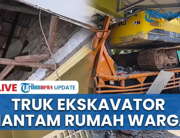 Truk Angkut Ekskavator Tabrak Rumah di Lampung Selatan, Bangunan Jebol