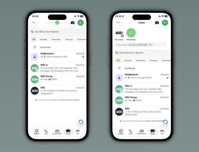 WhatsApp Uji Coba Tampilan Baru: Status Kini Muncul di Tab Chat