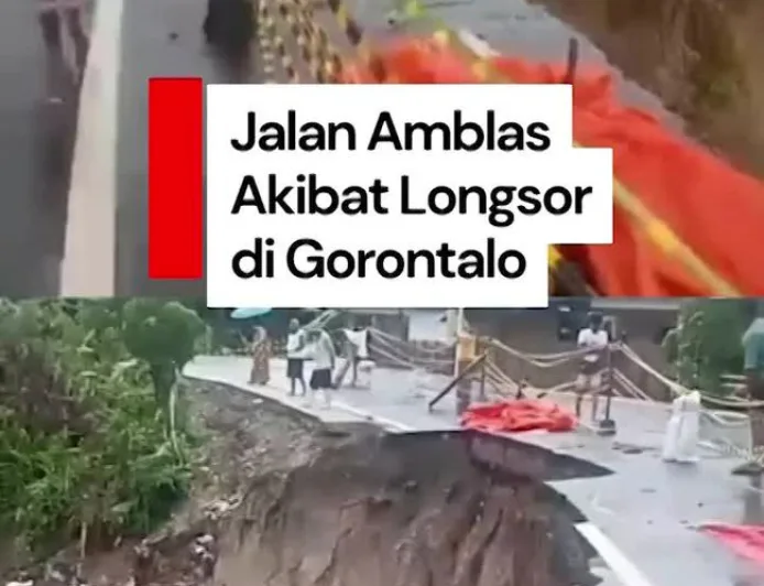 Longsor di Pulubala Gorontalo Sebabkan Jalan Amblas dan Lalu Lintas Terhambat