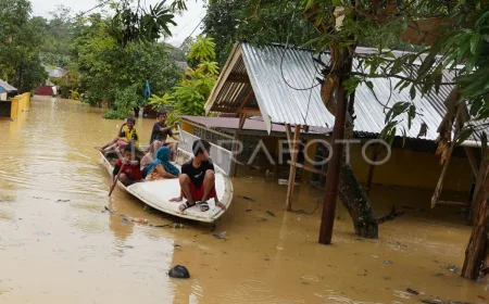 Banjir akibat luapan Kali Wanggu Kendari