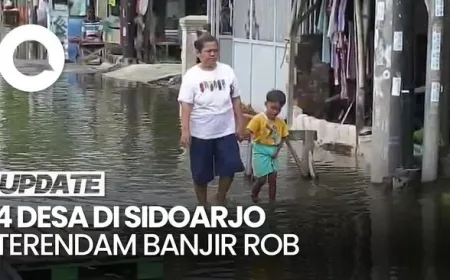 Banjir Rob Rendam 4 Desa Pesisir Sedati Sidoarjo, Ketinggian Air 20 cm