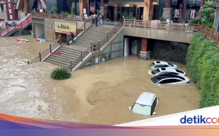 Banjir Duyun China Melanda, Mobil Terendam dan Status Darurat Ditingkatkan