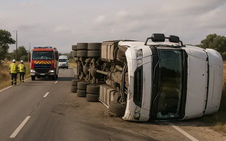 Kecelakaan Tunggal Tutup Total Jalan EN119 antara Coruche dan Biscainho