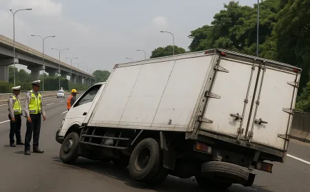 Truk Boks Kecelakaan Tunggal di Tol Wiyoto Wiyono karena Kelebihan Muatan