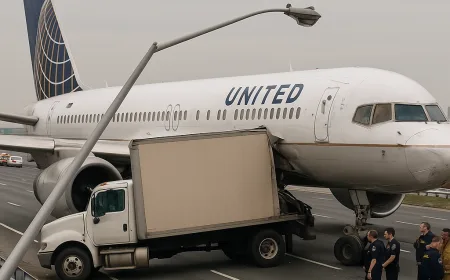 Pesawat United Airlines Seruduk Truk di Jalan Raya New Jersey Saat Mendarat
