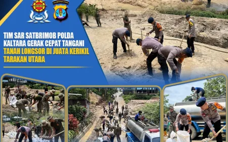 Gerak Cepat Satbrimob Polda Kaltara Tangani Bencana Longsor di Jalan Rimba Raya