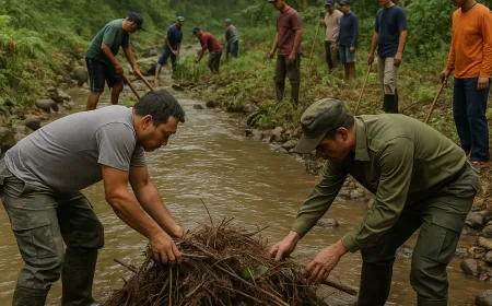 Perhutani Purwodadi dan Warga Bersama Bersihkan Aliran Sungai Cegah Banjir