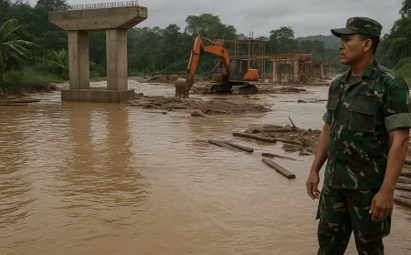 Banjir Hambat Pembangunan Jembatan Garuda Menyuke, Dandim Landak Turun Tinjau