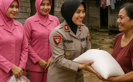 Polwan Ditreskrimsus Polda Kaltim dan Bhayangkari Salurkan Bantuan Sosial di Kampung Bedeng Balikpapan