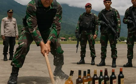 Satgas Yon Parako 466 Pasgat Musnahkan 27 Botol Miras Ilegal di Bandara Oksibil