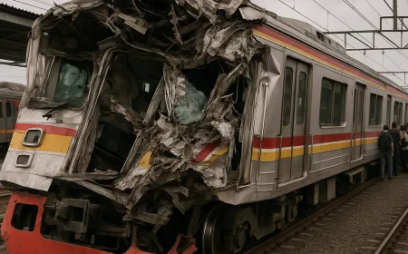 Gerbong KRL Hancur Ditabrak KA Jarak Jauh di Stasiun Bekasi Timur