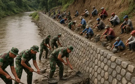 TMMD Mojosongo Bangun Talud 100 Meter untuk Antisipasi Longsor Bantaran Sungai