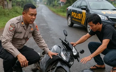 Respon Cepat Polsek Sukasari Tangani Kecelakaan Roda Dua di Desa Kutamanah
