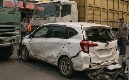 Kecelakaan Beruntun Mojokerto: Tronton Tabrak Calya, Truk, dan Sepeda Motor