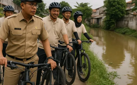 Aksi Gowes Bareng Camat Larangan Pantau Lokasi Rawan Banjir di Tangerang