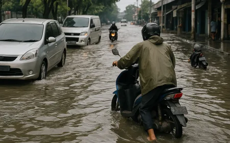 Banjir Rob Surabaya Rendam Jalan Kalimas 25 Cm, Kendaraan Mogok Parah