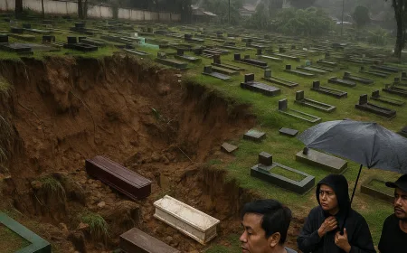Hujan Deras Sebabkan Longsor 16 Makam di TPU Muara Benda Depok