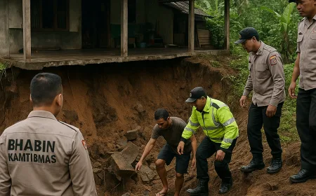 Pondasi Rumah Longsor di Selemadeg Timur, Polsek Seltim Sigap Tanggap Darurat