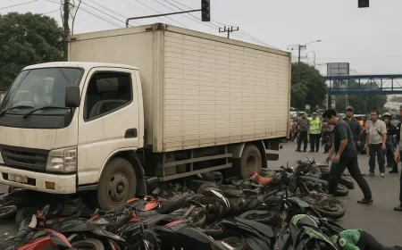 Truk Diduga Rem Blong Tabrak Belasan Motor di Simpang Unisma Bekasi, 1 Tewas