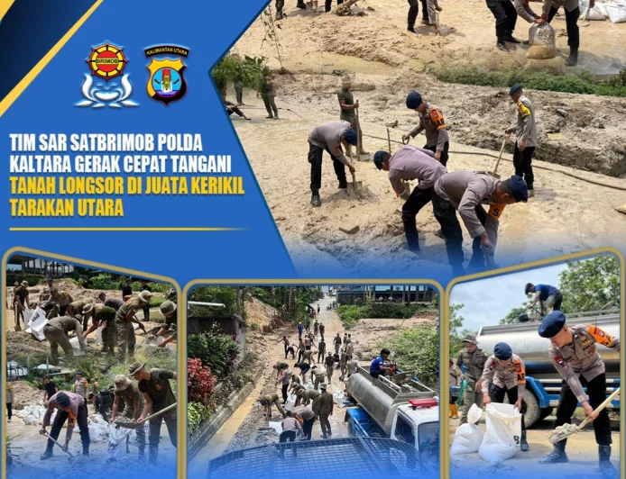 Gerak Cepat Satbrimob Polda Kaltara Tangani Bencana Longsor di Jalan Rimba Raya