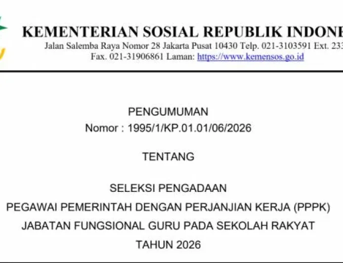 Rekrutmen PPPK Guru Sekolah Rakyat 2026 Dibuka, Kementerian Sosial Sediakan 3.053 Formasi