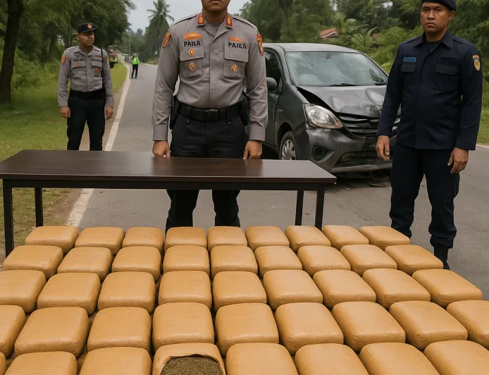 Polres Taput Sita 112 Paket Ganja Kering Usai Kecelakaan Kurir Narkoba