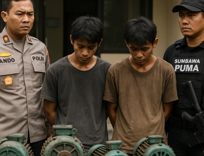 Polisi Tangkap Dua Pelaku Pencurian Puluhan Dinamo Tambak Udang di Desa Luk