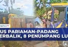 Kecelakaan Tunggal Bus di Pariaman: 8 Penumpang Luka Usai Bus Terbalik