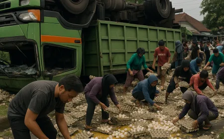 Truk Angkut 1 Ton Telur Kecelakaan di Sokaraja, Muatan Dijarah Warga Sekitar
