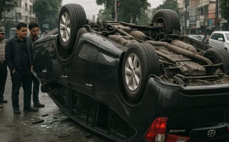 Kecelakaan Staf Pemda Aceh di Medan: Mobil Toyota Innova Terbalik di Persimpangan