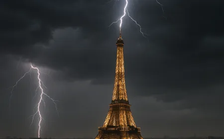Menara Eiffel Tersambar Petir saat Badai Hebat Mengguncang Paris