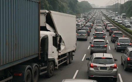 Tol Cikampek Arah Jakarta Macet Parah Akibat Kecelakaan Truk dan Wing Box