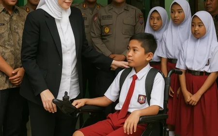 Lita Machfud Arifin Serahkan Kursi Roda Elektrik untuk Siswa SD Korban Kecelakaan di Sidoarjo