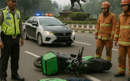 Pengemudi Ojol Tewas Akibat Kecelakaan Tunggal di Bundaran Patung Kuda Jakpus