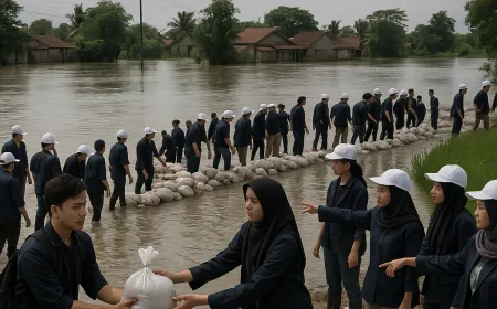 Banjir Kali Lamong Mengancam Cerme Gresik: 200 Mahasiswa KKN Diterjunkan Cari Solusi