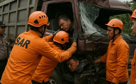 Tim SAR Evakuasi Sopir Truk Terjepit Usai Kecelakaan di Pasaman