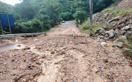 Tanah Longsor Akibat Hujan Lebat Ganggu Lalu Lintas di Jalan Raya Nasional 6