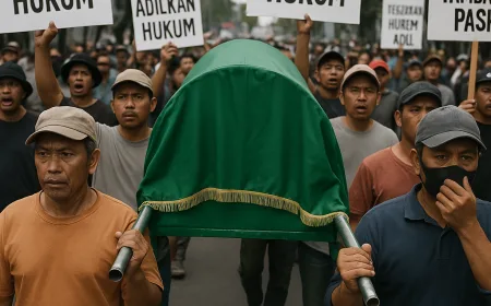 Bawa Keranda, Pekerja Tambang Pasir Desak Penegakan Hukum Adil