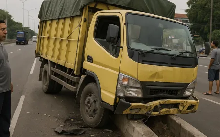 Kecelakaan Tunggal Truk di Kesambi Cirebon: Hantam Median Usai Hindari Tronton