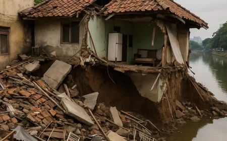 Rumah di Benhil Jakpus Ambruk Akibat Tanah Pinggir Kali Longsor