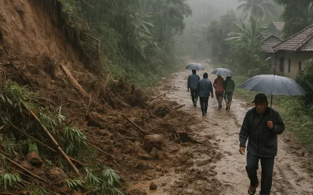 Longsor dan Tanah Bergerak Lumpuhkan Akses Jalan Desa di Jampangtengah Sukabumi