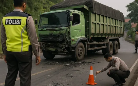 Polresta Cirebon Olah TKP Kecelakaan Truk Tronton di Tanjakan Ciperna, Sopir Ngaku Kehilangan Kendali