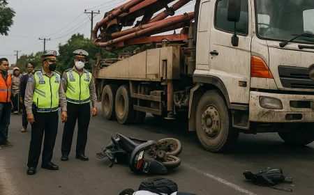 Pelajar Meninggal Dunia Saat Menyalip Truk Pompa Beton di Sukodono Sidoarjo