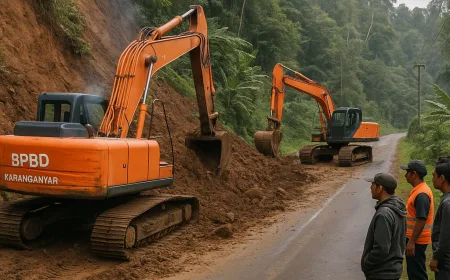 BPBD Karanganyar Terjunkan Dua Alat Berat Evakuasi Material Longsor Jatiyoso