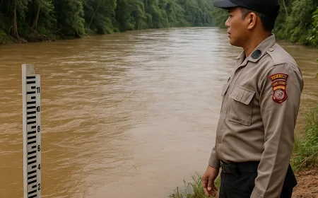 Personel Polsek Embaloh Hulu Pantau Ketinggian Air Sungai Antisipasi Banjir