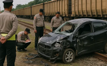 Kecelakaan Mobil Tertabrak Kereta Api di Lampung Utara: Polisi Olah TKP
